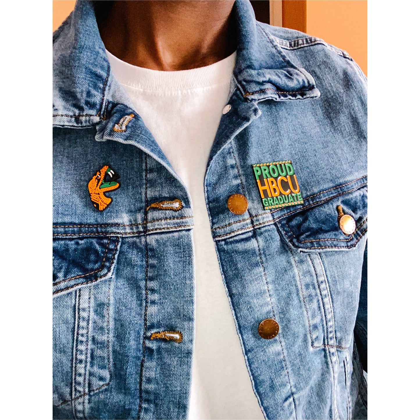 PROUD HBCU Graduate Enamel Pin - Orange & Green