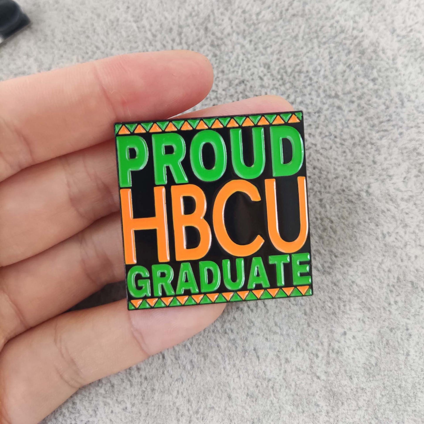 PROUD HBCU Graduate Enamel Pin - Orange & Green