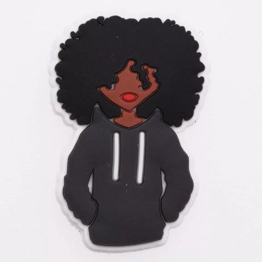 Afro with Grey Hoodie