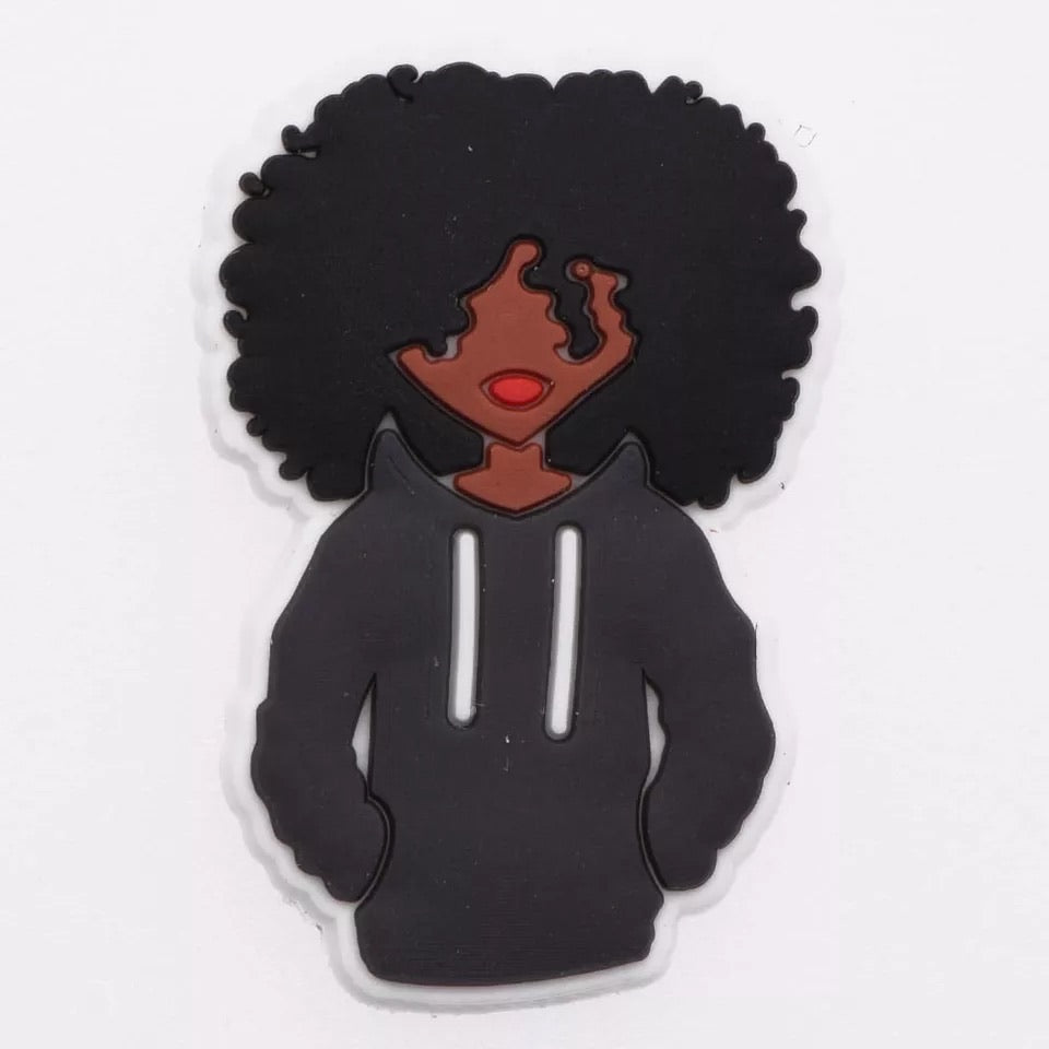 Afro with black hoodie